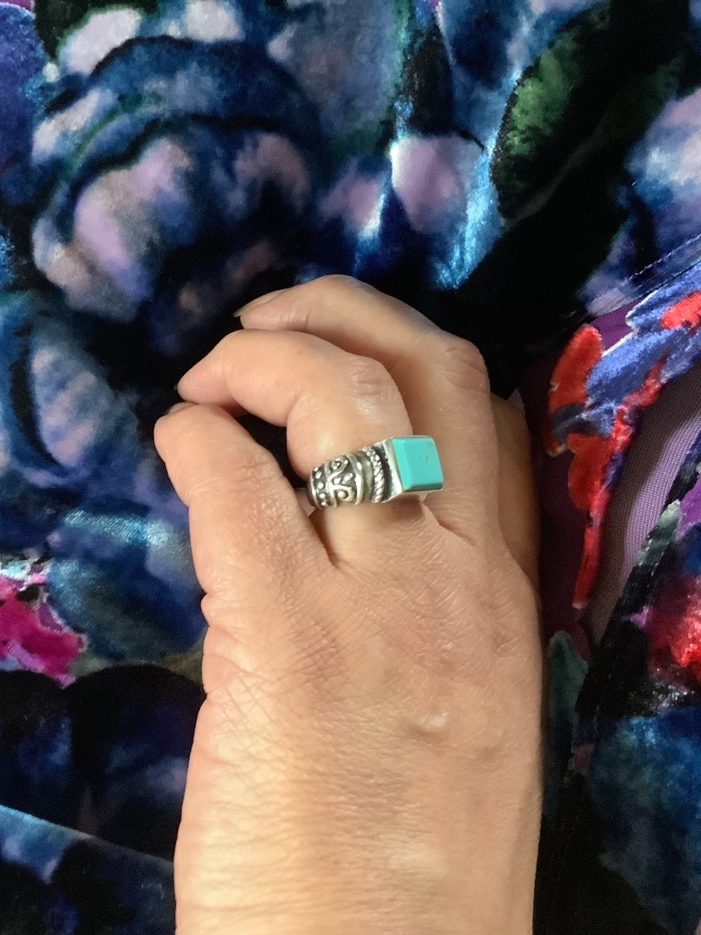 925 Sterling Silver Vintage Turquoise Western Ring SZ 8 - Picture 14 of 16